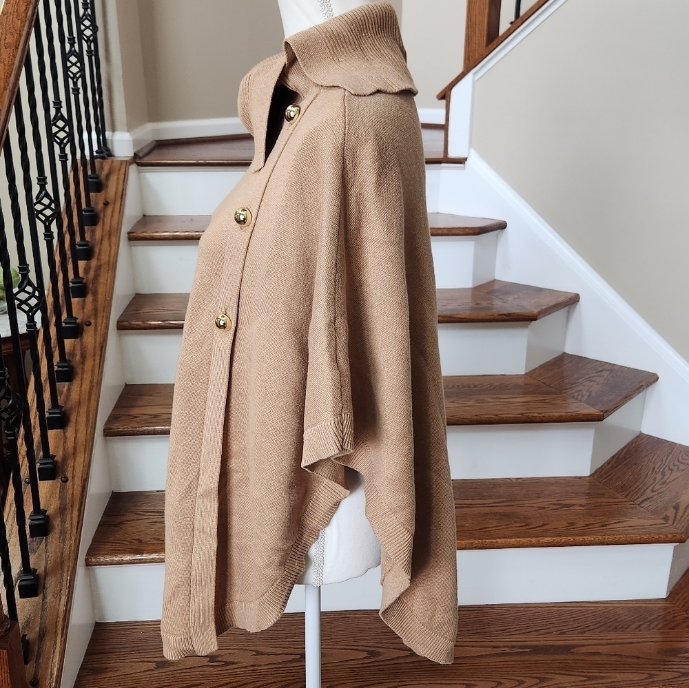 Talbots Women's Cape Poncho Tan with Gold Colored Hardware, Small - Picture 10 of 14